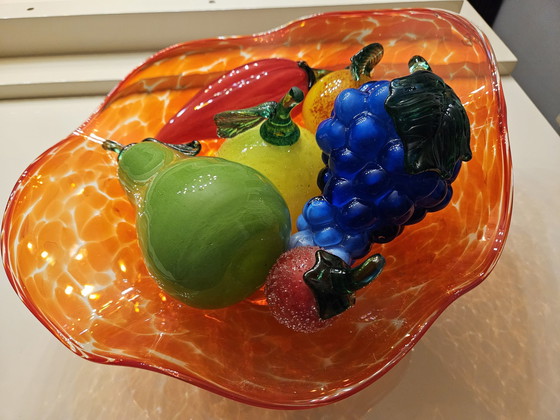 Image 1 of Bol en verre tchèque de Bohème et fruits