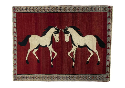 Tapis Gabbeh Nomade noué à la main - 163 X 130 cm - Chevaux