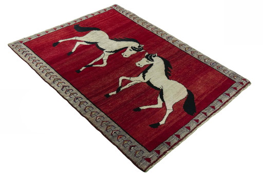 Tapis Gabbeh Nomade noué à la main - 163 X 130 cm - Chevaux