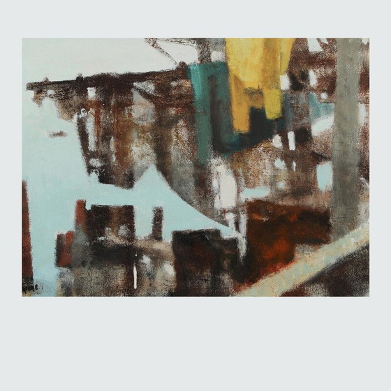 Image 1 of Huile sur toile vintage "Paysage abstrait" de Georg Poulsen, Danemark 1997