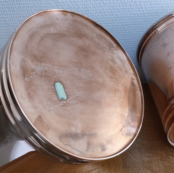 Image 1 of Trois Cache-Pot Cuivre Cylindriques Design Hollande Vintage