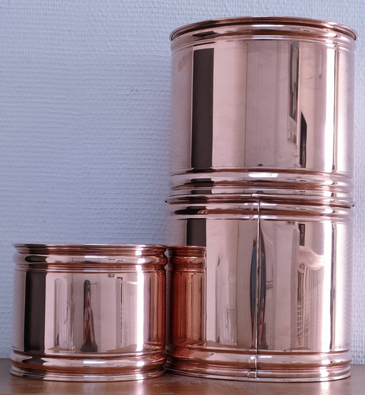 Trois Cache-Pot Cuivre Cylindriques Design Hollande Vintage