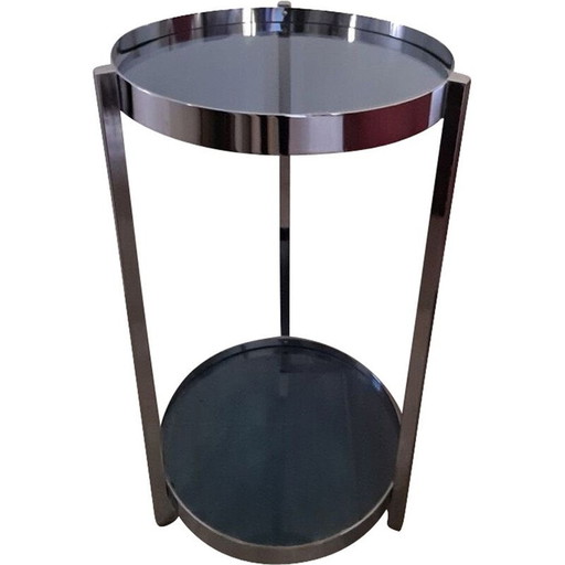 Table d'appoint italienne vintage en chrome et verre bleu, 1970