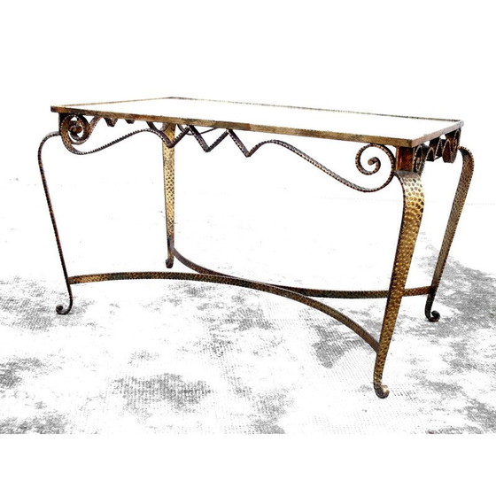 Image 1 of Table basse vintage en fer forgé avec jeu d'échecs par Luigi Colli, Italie 1940