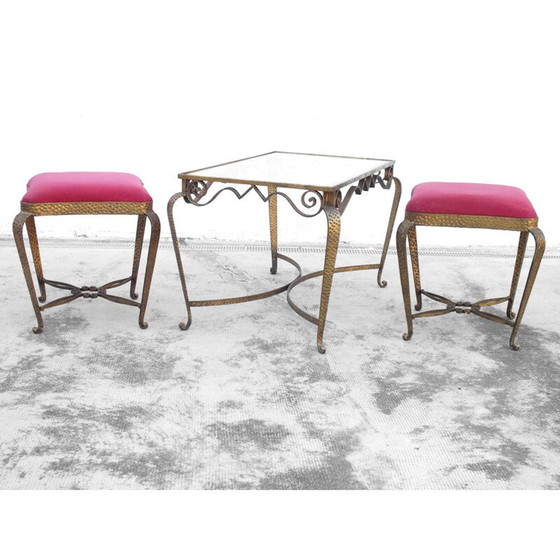 Image 1 of Table basse vintage en fer forgé avec jeu d'échecs par Luigi Colli, Italie 1940
