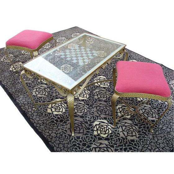Image 1 of Table basse vintage en fer forgé avec jeu d'échecs par Luigi Colli, Italie 1940