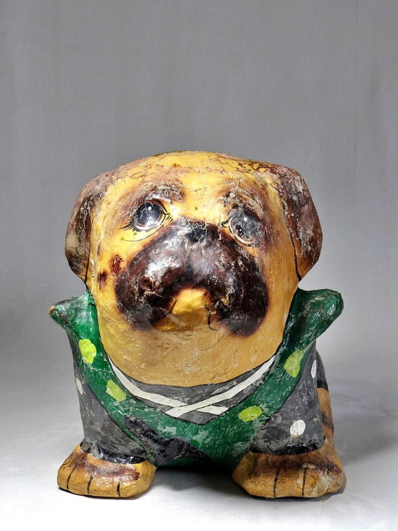 Image 1 of Mascotte Ancienne Carton Pâte Chien Peint À La Main Art Populaire