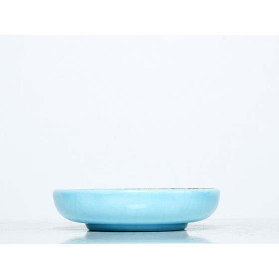 Image 1 of Bol rond vintage en céramique émaillée bleu turquoise, 1950