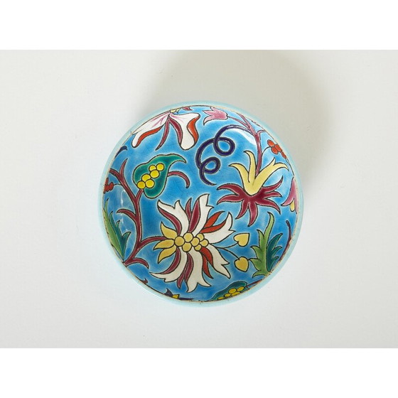 Image 1 of Bol rond vintage en céramique émaillée bleu turquoise, 1950