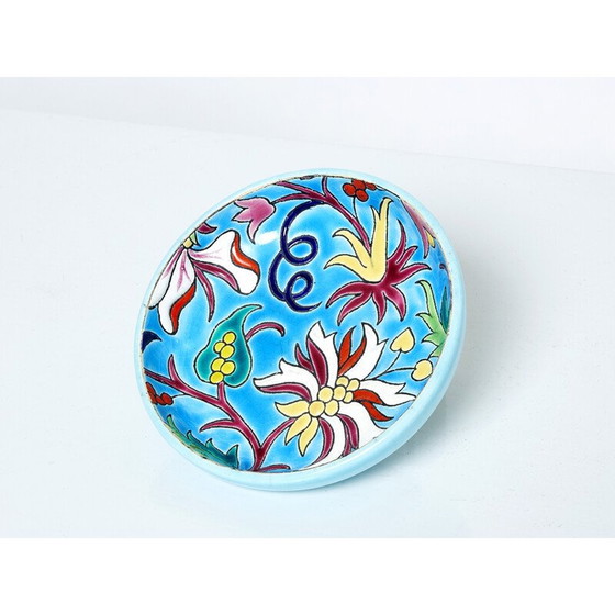 Image 1 of Bol rond vintage en céramique émaillée bleu turquoise, 1950