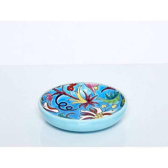 Image 1 of Bol rond vintage en céramique émaillée bleu turquoise, 1950