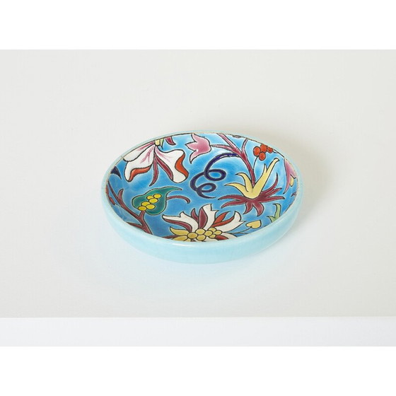 Image 1 of Bol rond vintage en céramique émaillée bleu turquoise, 1950