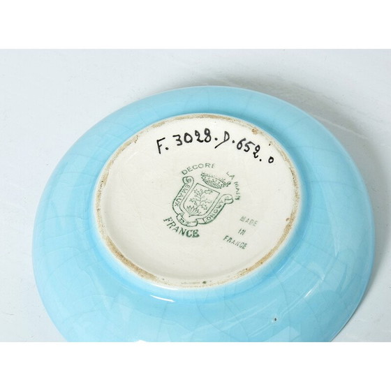 Image 1 of Bol rond vintage en céramique émaillée bleu turquoise, 1950