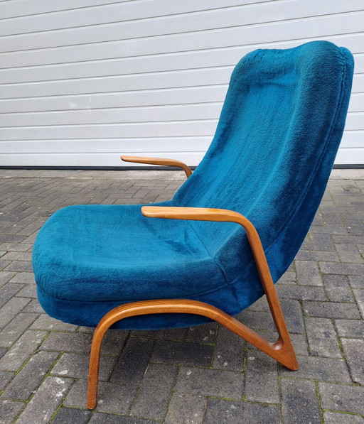 Mid Century Chaise avec accoudoirs Design Paul Bode Bois de frêne