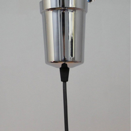 Image 1 of Lampe suspendue vintage en opaline et chrome, Italie 1970
