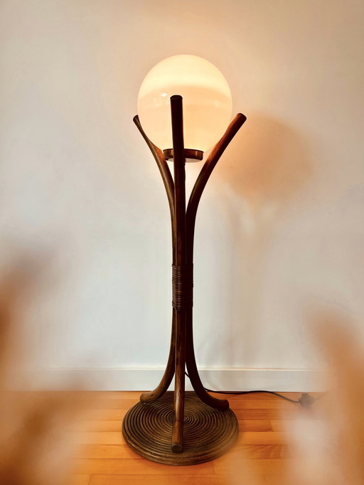 Lampe de lune des années 70 en rotin "Très unique"