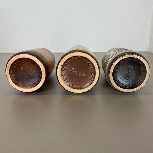 Ensemble de 3 vases en poterie "Multi-Color" de Scheurich, Allemagne, années 1970