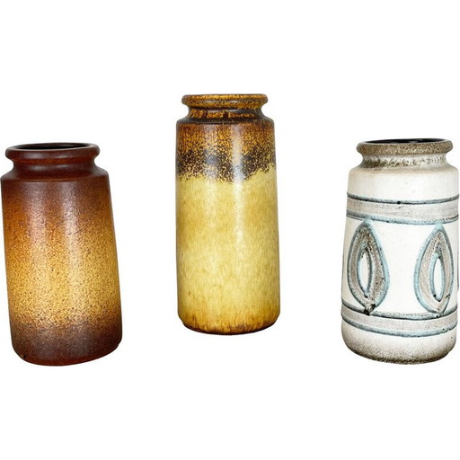 Ensemble de 3 vases en poterie "Multi-Color" de Scheurich, Allemagne, années 1970