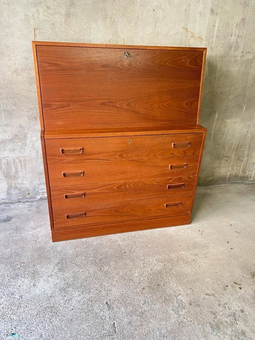 Teck Secrétaire Bureau Commode Par Arne Wahl Iversen Années 70