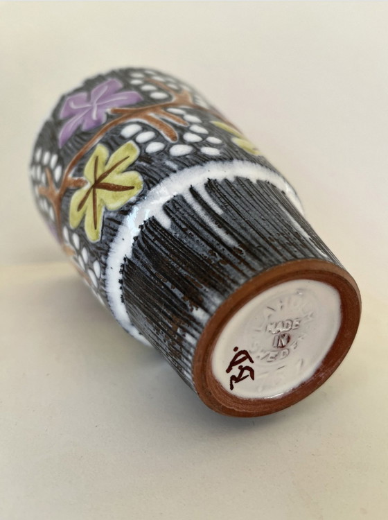 Image 1 of Vase Laholm Alingsås Ceramic, Stoneware, Wicker Motivation, Illustration, Vintage Retro 70S