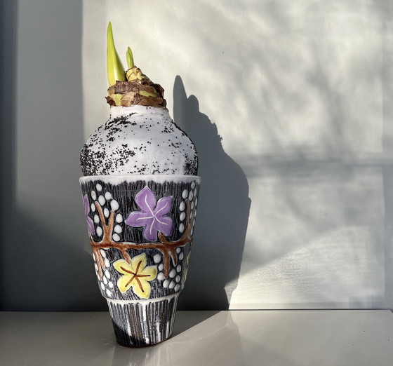 Image 1 of Vase Laholm Alingsås Ceramic, Stoneware, Wicker Motivation, Illustration, Vintage Retro 70S