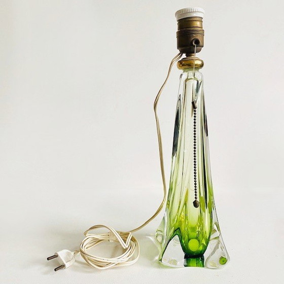 Image 1 of Lampe de table Mid Century cristal vert Val Saint Lambert 1950's