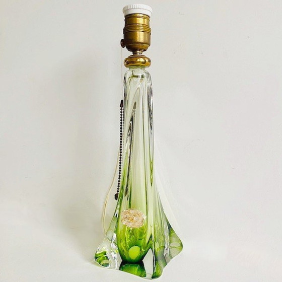 Image 1 of Lampe de table Mid Century cristal vert Val Saint Lambert 1950's