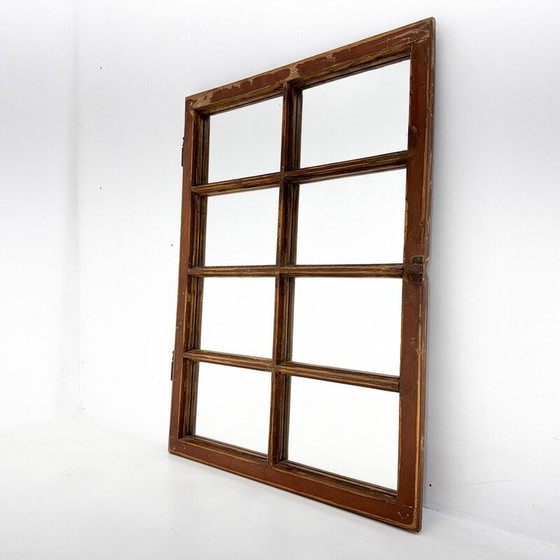 Image 1 of Paire de fenêtres vintage en bois transformées en miroirs
