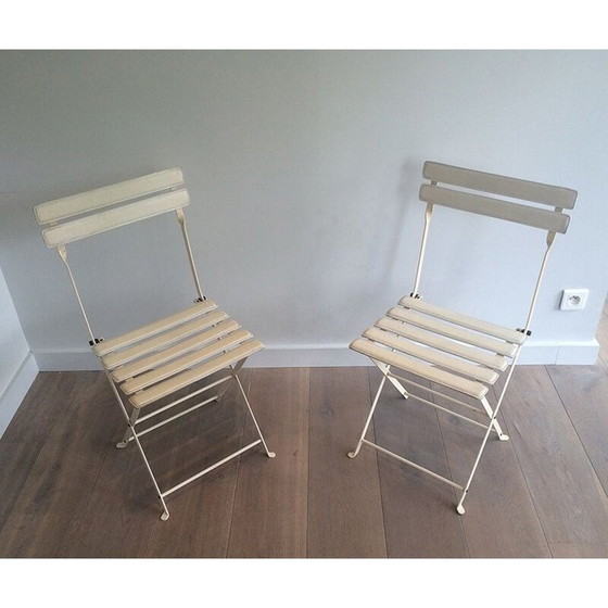 Image 1 of Paire de chaises pliantes vintage en métal et simili cuir, 1970