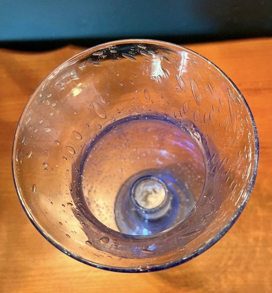 Image 1 of Photophore Français En Verre Soufflé Bullé Bleu