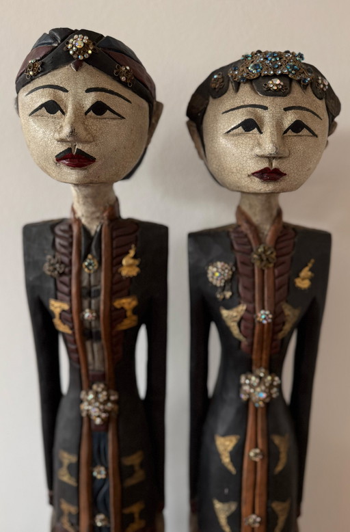 Couple indonésien de bois - 100 X 35