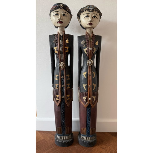 Couple indonésien de bois - 100 X 35