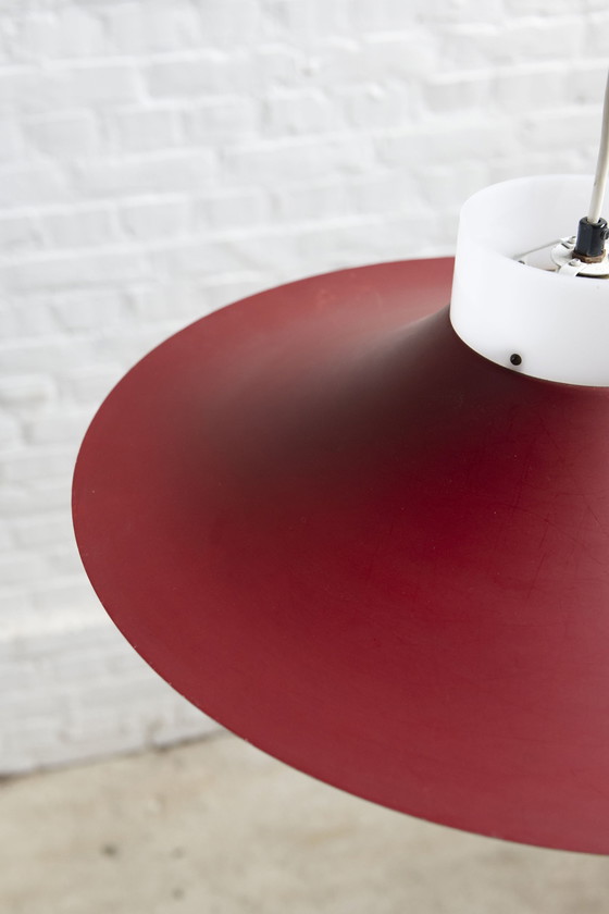 Image 1 of Lampe suspendue danoise en métal rouge et plastique opale, années 1960