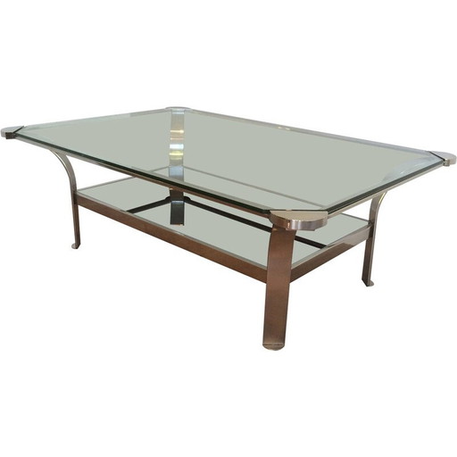 Table basse vintage en verre et chrome, 1970