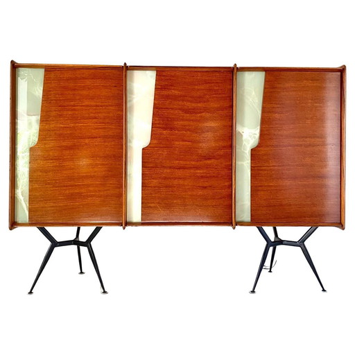 1La grande armoire italienne Mid Century Modern en bois de rose et verre marbré, Italie 1960S