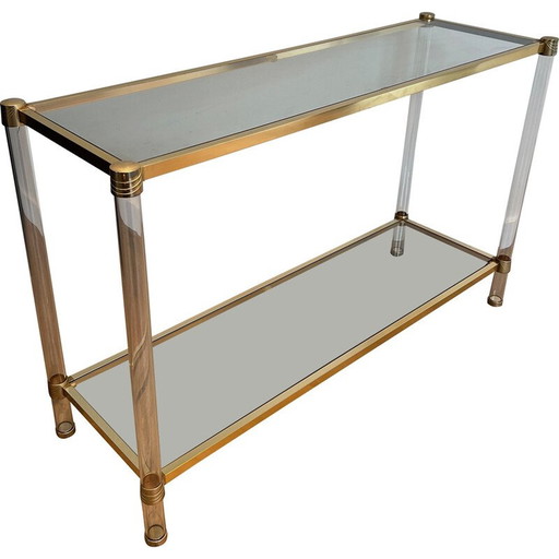 Console vintage en plexiglas et métal doré, 1970