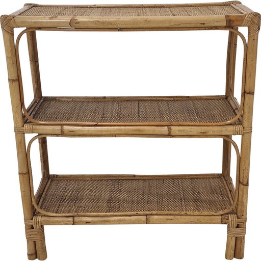 Etagère vintage en bambou et rotin, Italie 1970