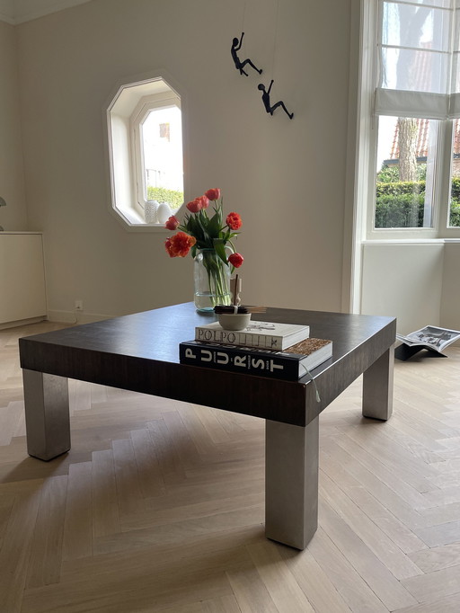 Table basse en wengé avec pieds en acier inoxydable