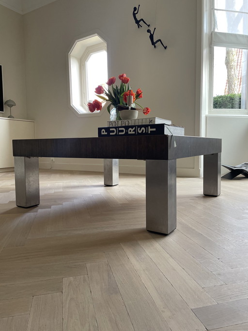 Table basse en wengé avec pieds en acier inoxydable