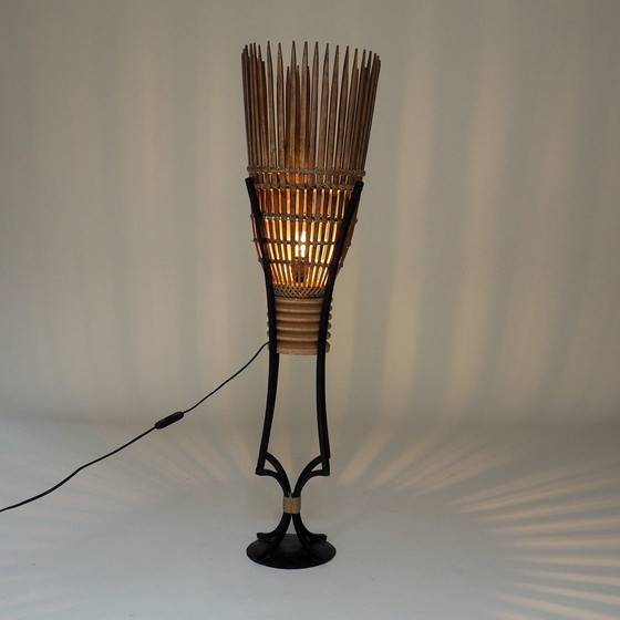 Image 1 of Lampadaire en bambou et fer forgé
