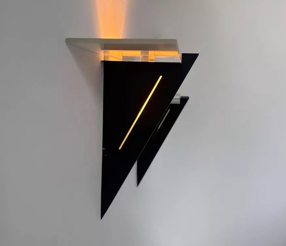 Image 1 of 2X D’Applique Vintage, Métal Laqué Noir Et Verre, Sce France 1980