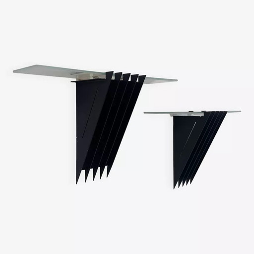 2X D’Applique Vintage, Métal Laqué Noir Et Verre, Sce France 1980