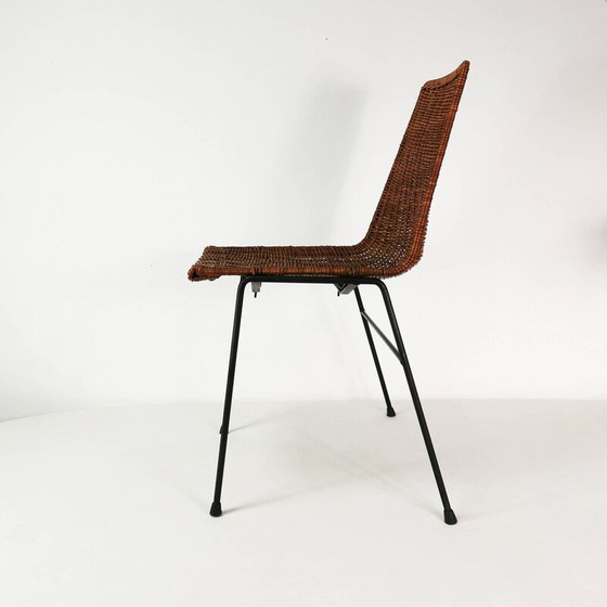 Image 1 of Chaise vintage en métal et rotin par Gian Franco Legler, Italie 1950