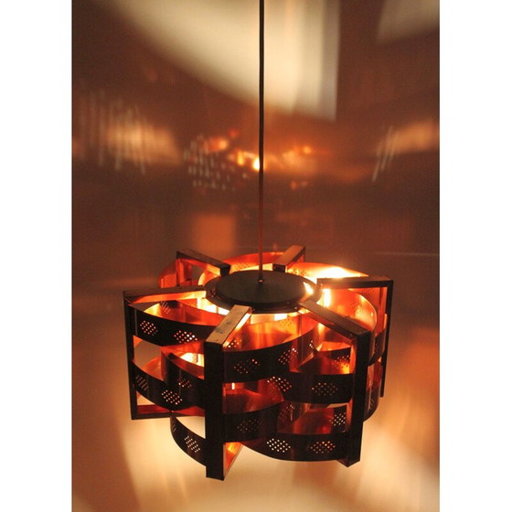 Image 1 of Lampe suspendue vintage en cuivre par Werner Schou pour Coronell Electro, Danemark 1969