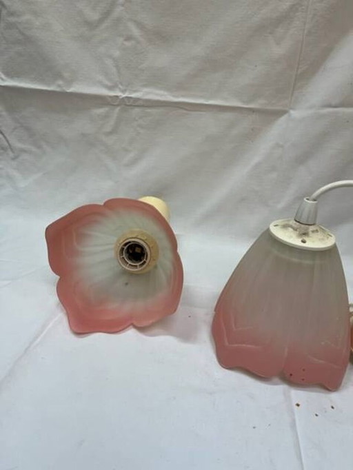 Suspensions En Opaline Rose Années 80