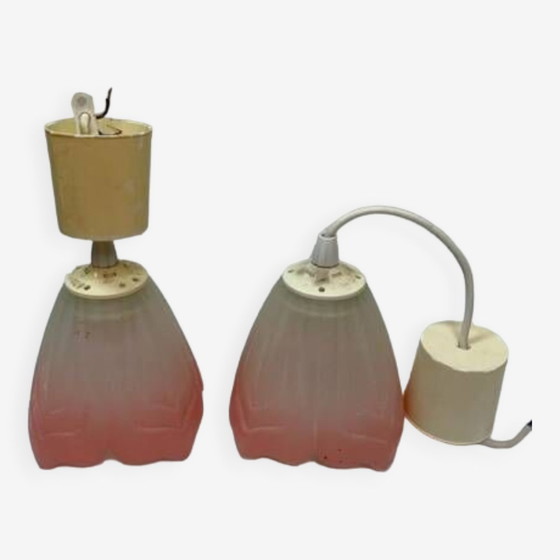 Image 1 of Suspensions En Opaline Rose Années 80