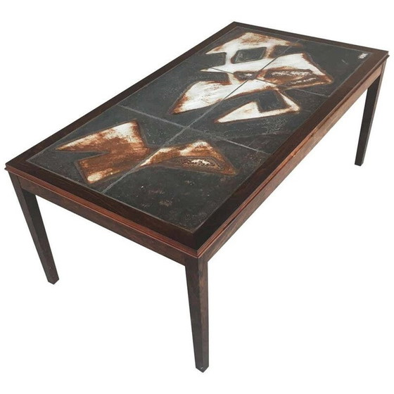 Image 1 of Table basse vintage en bois de rose et carrelage d'Ole Bjorn Krüger, 1960