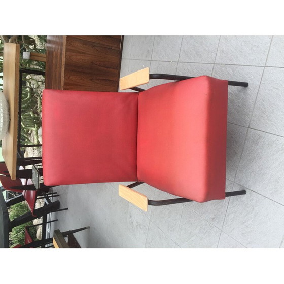 Image 1 of Fauteuil vintage par Pierre Guariche, édition Meurop, manchette en bois 1950