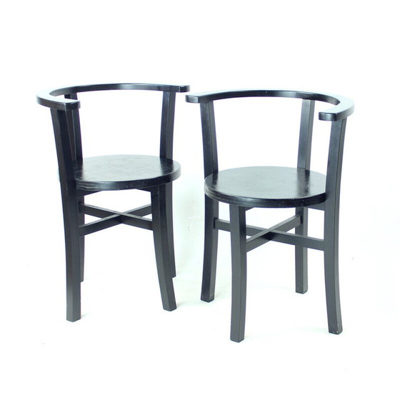 Image 1 of Ensemble de 4 chaises de salle à manger vintage en chêne noir, Tchécoslovaquie 1930