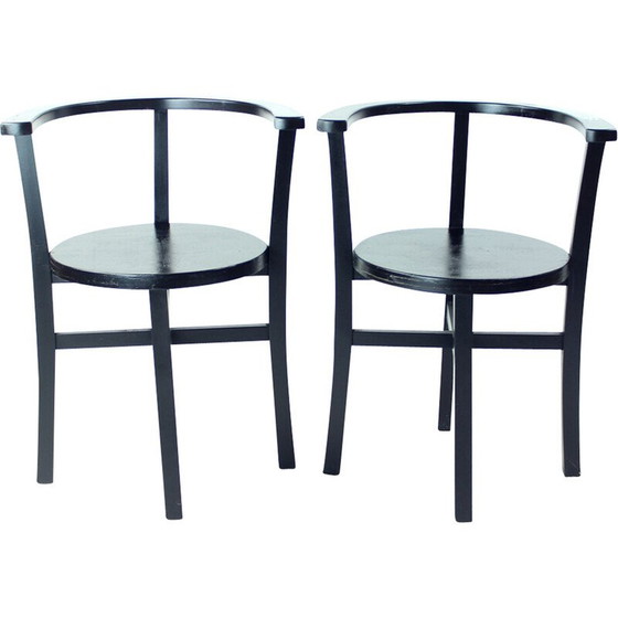 Image 1 of Ensemble de 4 chaises de salle à manger vintage en chêne noir, Tchécoslovaquie 1930